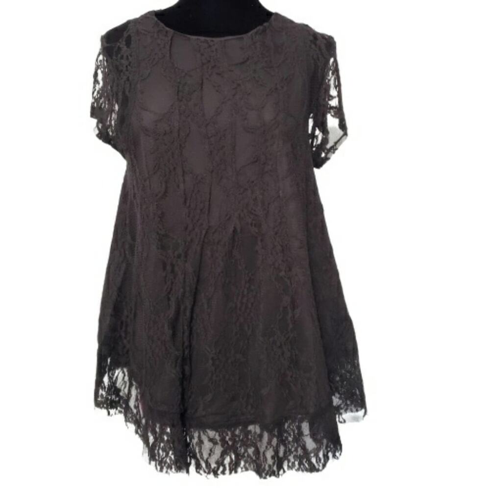 NEW Wishlist Floral Black Lace Back Swing Tunic Top Witchy Gothcore Grunge Sz M